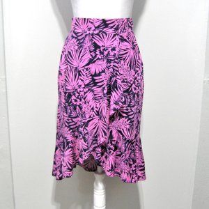 TROPICAL PRINT FAUX WRAP SKIRT SMALL PETITE